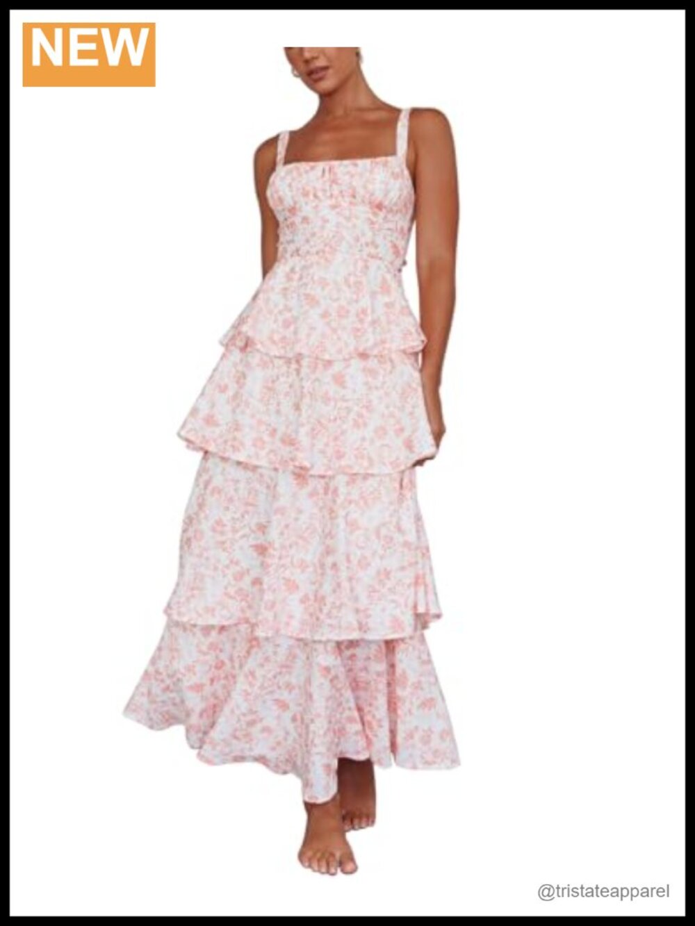 Women Tiered Ruffle Maxi Dress Spaghetti Strap Square Neck Floral Sundress